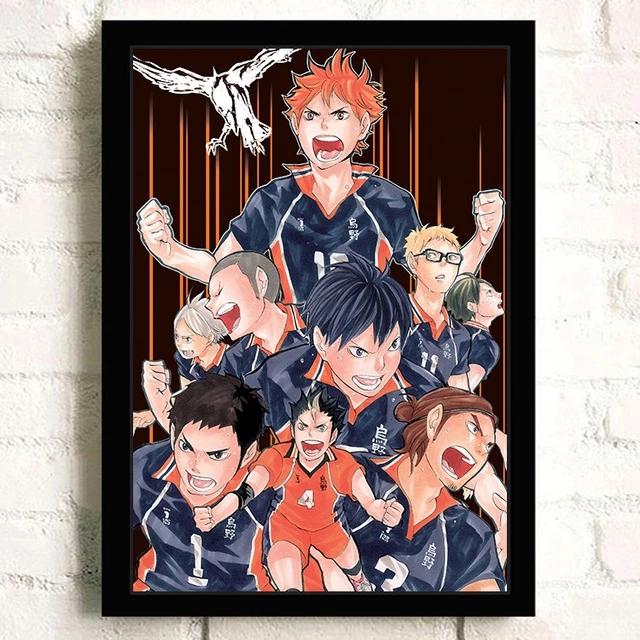 Каркас из цельного дерева, японское аниме Haikyuu! Волейбольная настенная живопись на холсте, плакаты на скандинавскую тему и печатные изображения, современное украшение для гостиной и дома