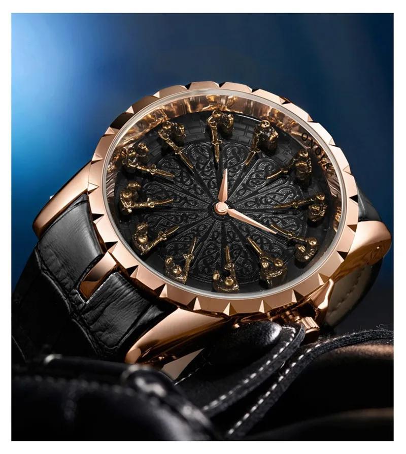 Мужские часы Роскошный бренд Высокий класс Средневековая личность Классический тренд Водонепроницаемые Кожаные Мужские Модные Кварцевые часы