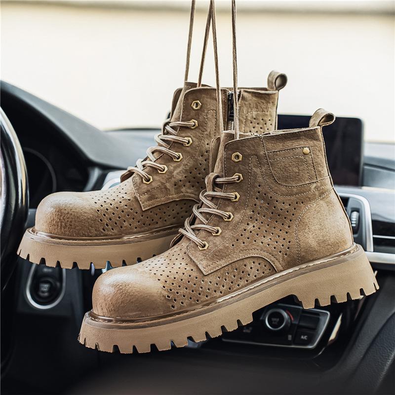 Hollow breathable Martin boots men's thick-soled heightening tooling boots outdoor boots