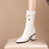 Fashion Half High Boots for Women Middle Heel Pointed Toe White Leather Mid Calf Shoes Woman Quality Y2k Trend 2024 Winter Novelty Sale