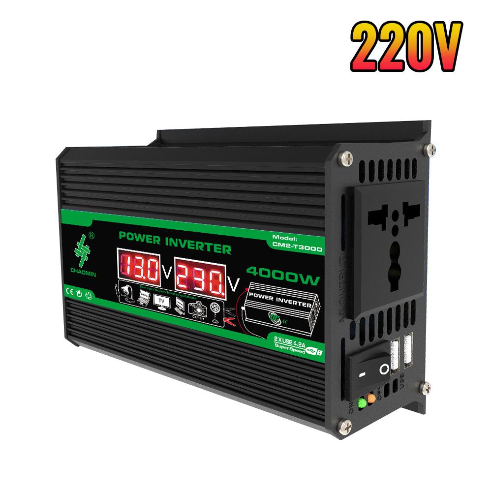 Портативный автомобильный инвертор мощностью 300 Вт/4000 Вт с постоянным током 12 В в переменный ток 110 В/220 В, два порта USB/переменного тока для кемпинга и бытовой техники на открытом воздухе. Аккумулятор в комплект не входит.