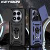 KEYSION Shockproof Case for Redmi Note 14 Pro + 5G 14 5G Slide Camera Protection Ring Stand Phone Back Cover for Xiaomi POCO X7