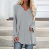 Women's Fashion Casual T-shirt Solid Color Long Sleeve V-neck Medium Long Top