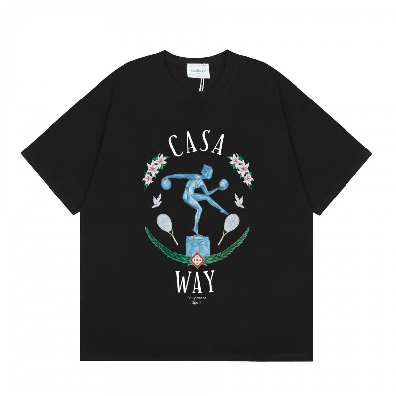 Casablanca Streetwear T-Shirt Men Women Loose Fit Short Sleeve Casual Tee High Street Style