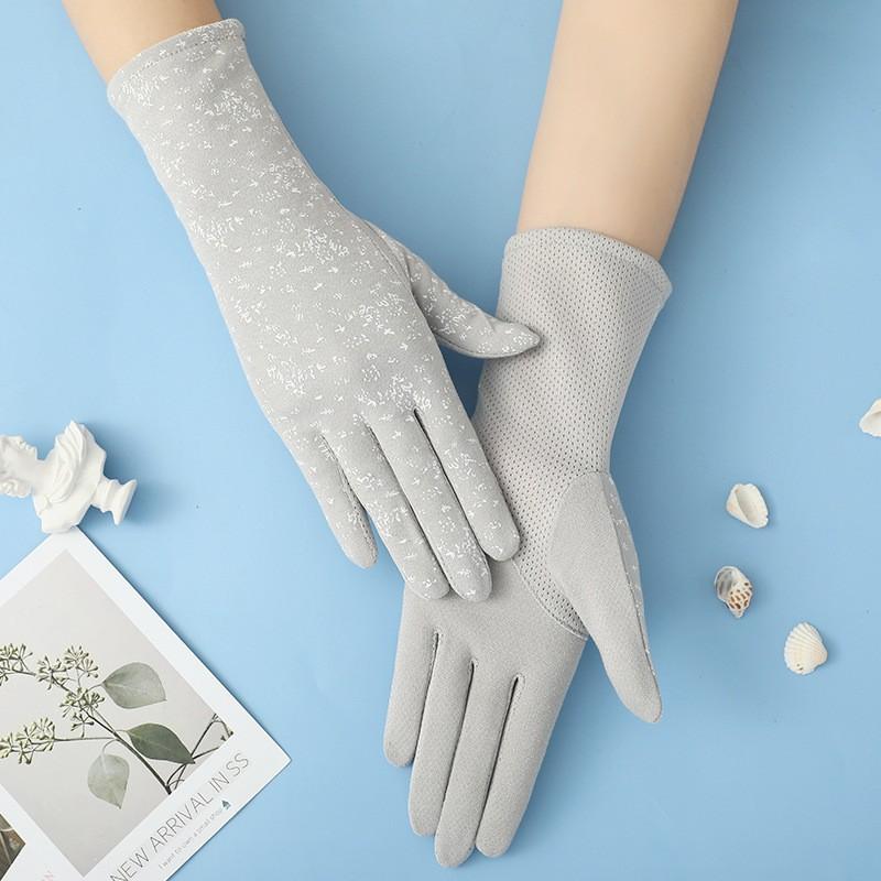 Women's Sunscreen Gloves Medium and Long Thin Summer UV Protection Gloves Pink Small Floral Riding Touch Screen Gloves