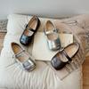 Girls' Retro Shallow Leather Shoes, New Autumn Model silver Mary Jane Princess Shoes, Non-Slip Single Shoes for Young Children
