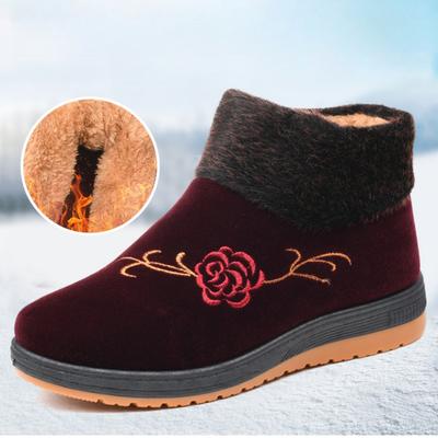 Женские, Хлопковые туфли, Плюшевые и Утепленные, Теплые туфли, Вышитые туфли, Полусапожки для снега средней длины