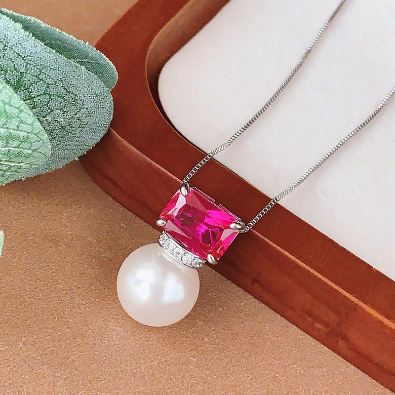 Осень и зима новое жемчужное ожерелье фиолетовый свет изменит цвет красный корунд ключичная цепочка темперамент модный универсальный женская мода