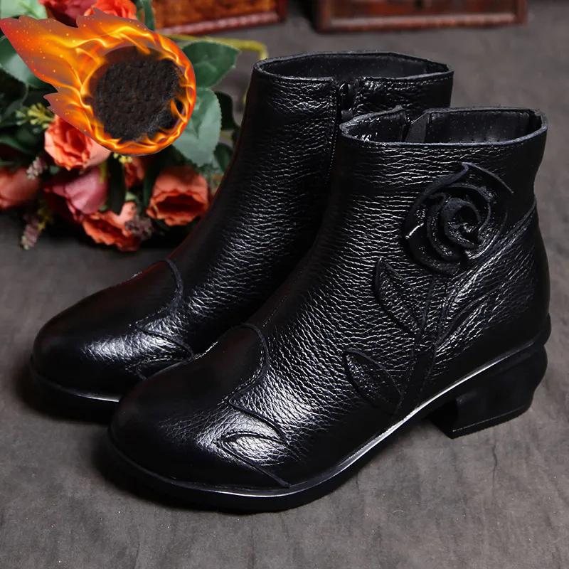 Сапоги ручной работы из коровьей кожи, женские винтажные полые туфли, оригинальные фирменные ботильоны, женские осенние меховые ботильоны на низком каблуке