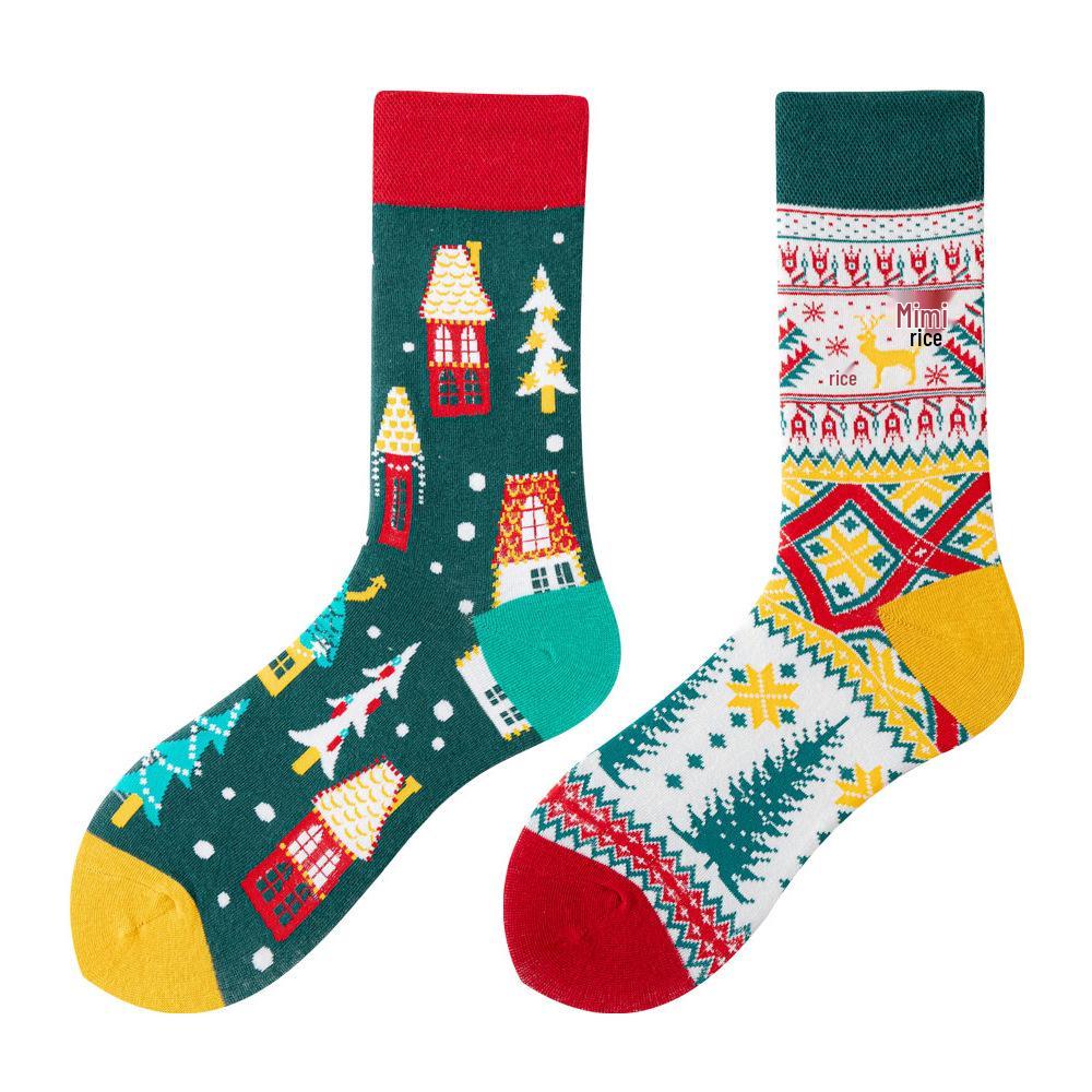 Asymmetric Colorful Christmas Cotton Socks for Couples