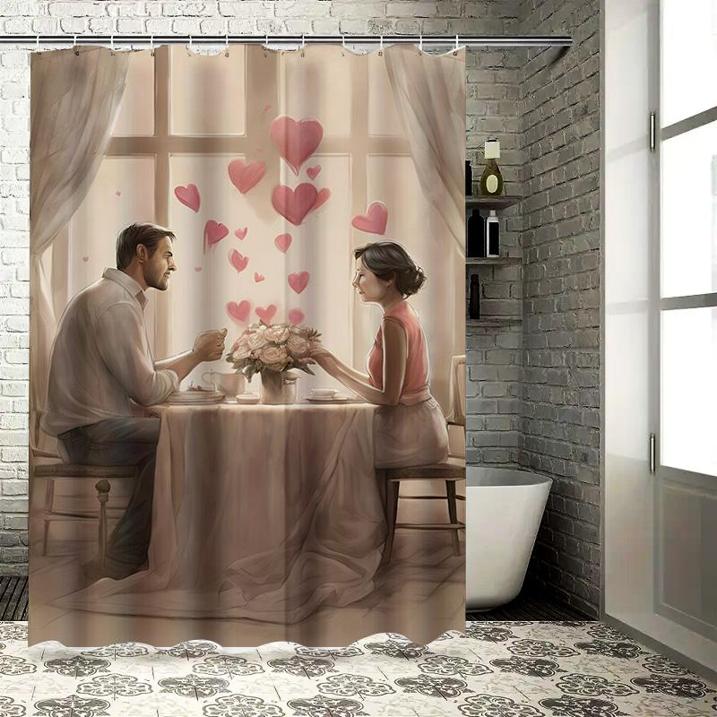 Romantic Couple Waterproof Shower Curtain For Bathroom, Warm Home Decoration, Ideal Gift For Valentine'S Day