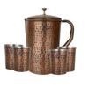 Pure Copper Drinkware Gift Set of 1 Jug & 4 Glass with Gift Box & Antique , Gifting Item for Diwali, Bithday & Parties, Jug-1.5 Litre & Glass-300 ML
