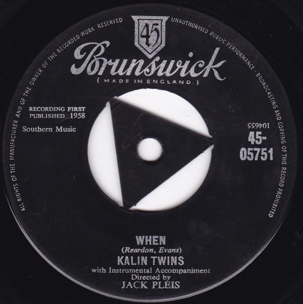 7-дюймовая пластинка KALIN TWINS When Three Oclock Thrill 4505751 BRUNSWICK 1958 UK Rock Б/у