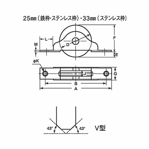 Yokozuna Standard V-Shaped Door Roller, Stainless Steel Frame, Duracon Roller, 33V, FDS-0339