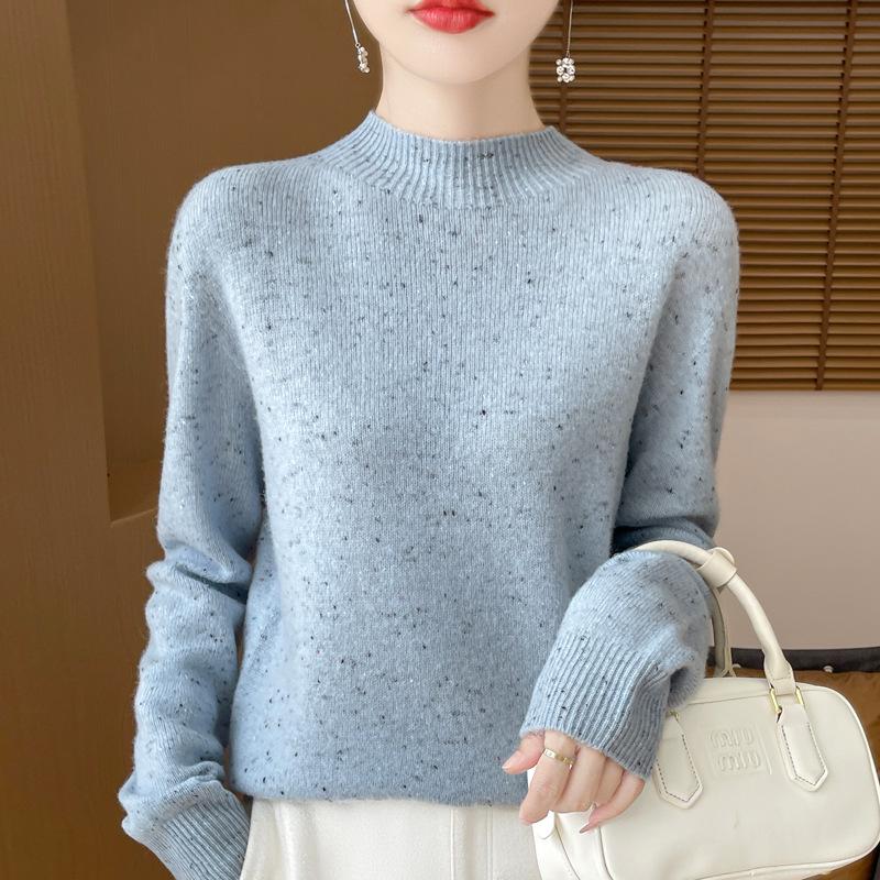 Элегантный пуловер для женщин в стиле Advanced Style, бесшовный, полувысокий воротник, 100% чистая шерсть