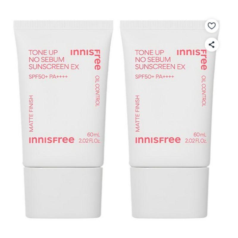 Innisfree Солнцезащитный крем Tone-Up No-Sebum EX SPF50+ PA++++ (2 упаковки, по 60 мл каждая)