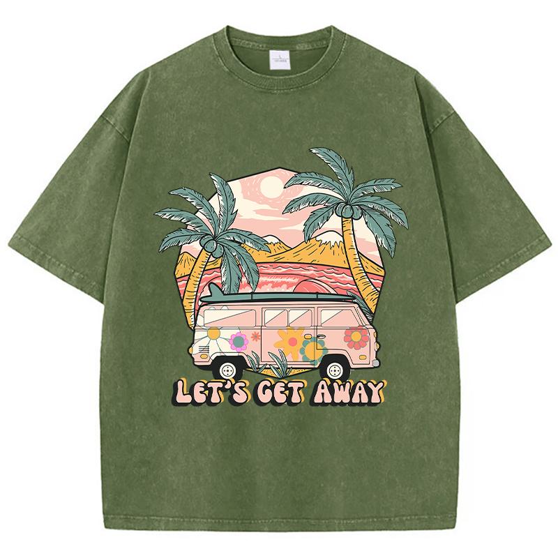 Женская футболка Harajuku из хлопка с принтом Let's Get Away Take The Bus Go On Vacation Модные уличные топы Женская одежда