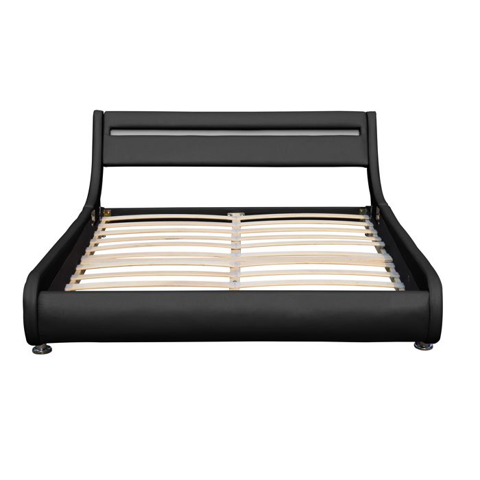 Lit ava pour matelas 120x190 - Sommier Tte de Lit eclairage LED Incurve Couleur NOIR Pieds en 5 cm pour matelas
