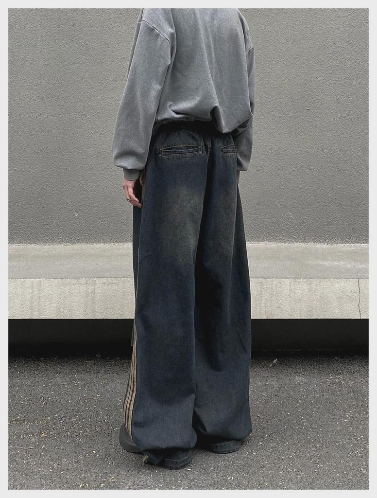 Осенне-зимние полосатые плиссированные свободные повседневные брюки: Ретро Джинсы в Американском Уличном Стиле