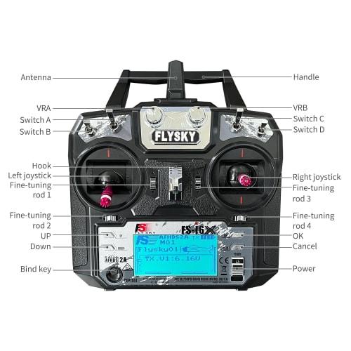 FLYSKY FS-i6X 10-Channel Transmitter and FS-iA6B Receiver, 2.4GHz RC Controller for RC Cars, Boats, Planes, Helicopters, Drones, Robots, and Construct