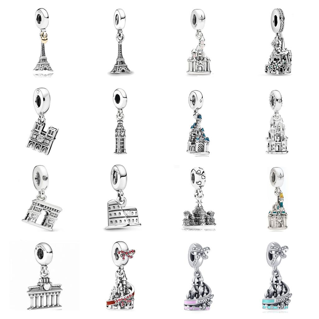 Новый Шарм Стерлингового Серебра 925 Биг Бен Эйфелева Башня Мотаться Подходит Оригинальный Модный Браслет Змеиная Цепочка Из Бисера Женский Подарок