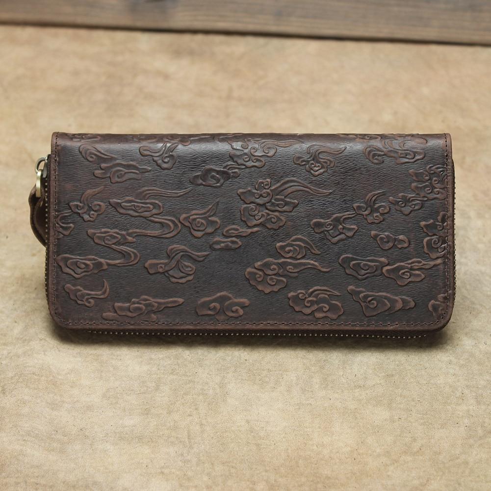 Кошелек из натуральной кожи в стиле ретро, ​​новинка 2021 года, длинные мужские кошельки с рисунком дракона, кошелек из воловьей кожи ручной работы