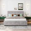 Upholstered Double Bed 140 x 200 cm with Drawers, Slatted Frame, Skin-Friendly Velvet Fabric for Adults and Teenagers, Gray (Mattress not included)