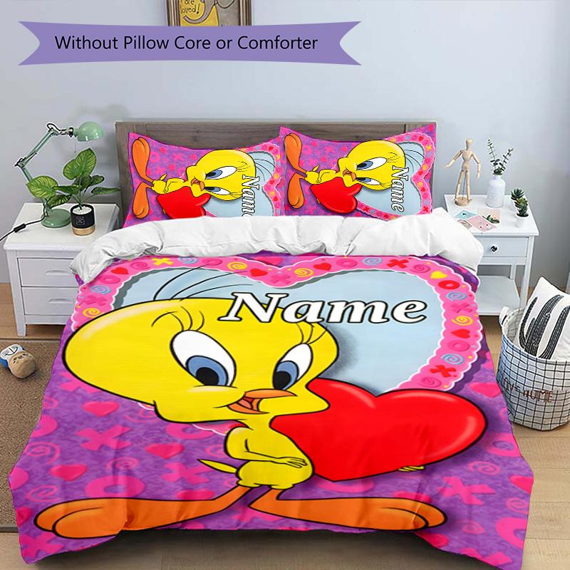 3pcs Tweety3 Cover Set - Personalized Name, HD Printed Bedding with 1 Cover and 2 Pillowcases - Perfect for Home Decor, Easy Care