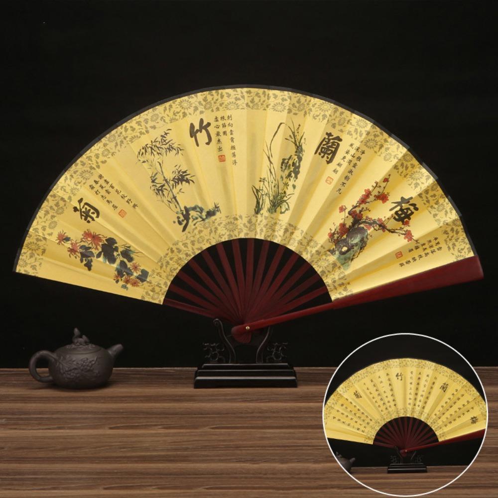 Ancient 33.33CM Folding Fan Chinese Vintage Style Large Silk Fan Classical Hand Fan