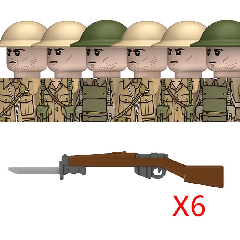 Нетоксичные Moc WW2 Британские Военные Солдаты Строительные Блоки Военно-Воздушные Силы Армия Пехота Шлемы Оружие Аксессуары для Оружия Кирпичи Игрушки Детский Подарок