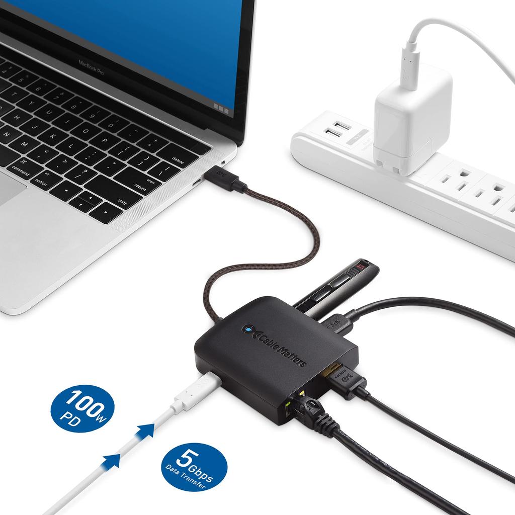 Cable Matters Зарядка PD 8K 4K 120 Гц HDMI USB C Хаб USB Type C HDMI Док 4K 2 порта USB Gigabit Ethernet Черный Thunderbolt 4 USB4 Совместимый с