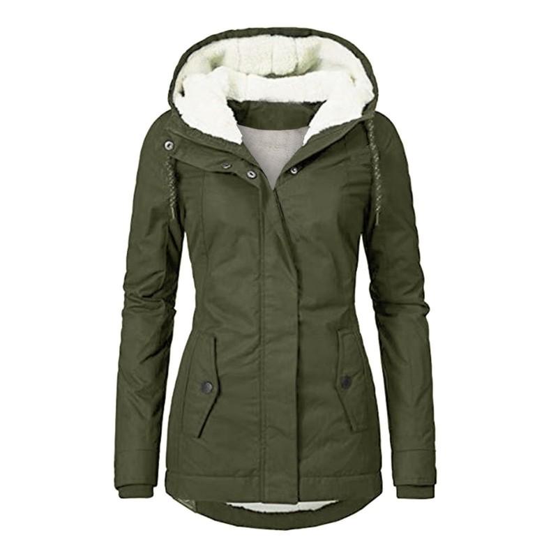 Womens Thick Cotton Puffer Coat With Fleece Lining Mid-Length Hooded Slim Fit Winter Outerwear