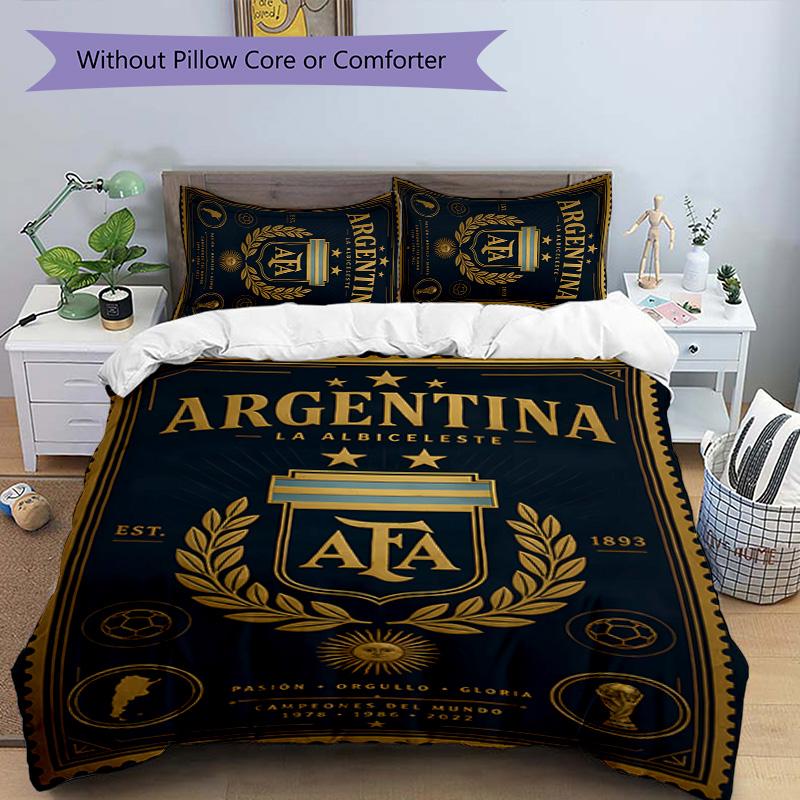 3pcs Argentina Football pattern bedding set duvet cover set includes duvet cover &pillowcases,perfect all season bedroom decoration&gift