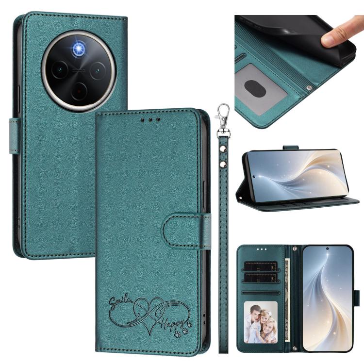Happy Heart Pattern Magnetic Closure Vegan Leather Phone Case With Wrist Strap For vivo X200 FE