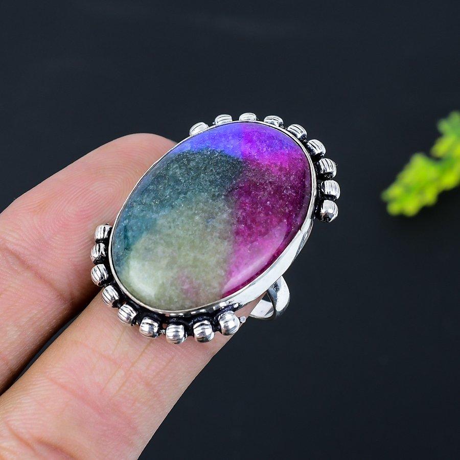 Rainbow Solar Quartz Gemstone Handmade 925 Sterling Silver Ring Size 8.5 B7f47
