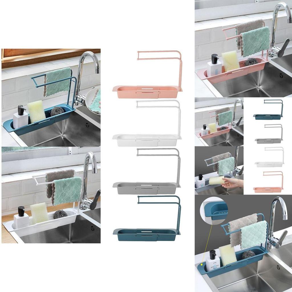 Versatile Telescopic Sink Rack Holder With Extendable Storage For Soap Sponge Towel