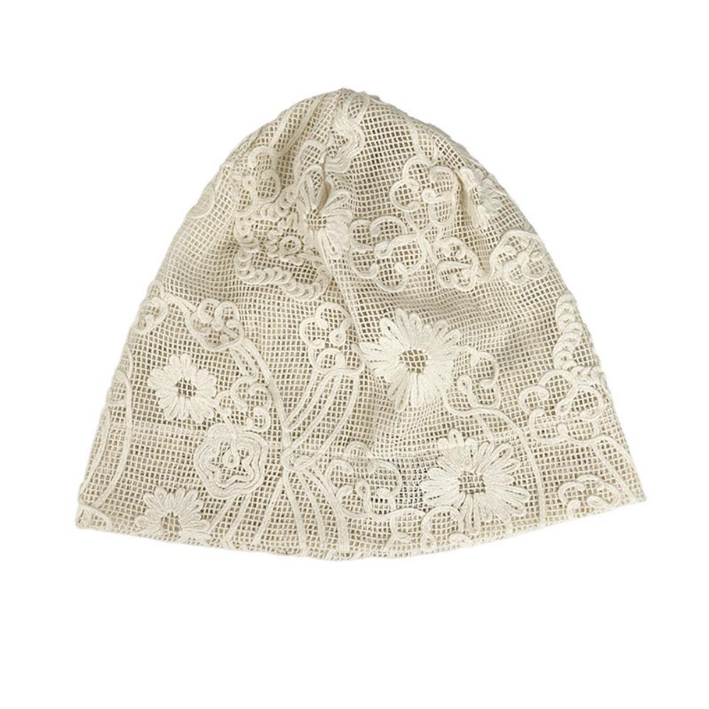 Retro Embroidered Crochet Flower Lace Hat Spicy Girl Thin Hollow Out Beanies Korean Style Breathable Weave Knitted Cap Outdoor