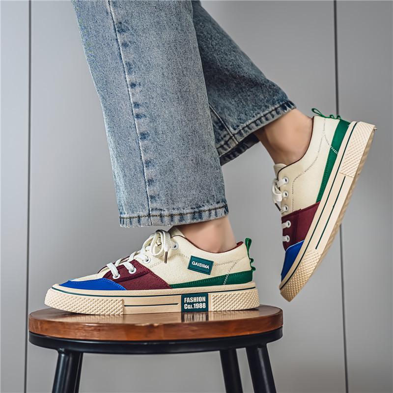 Мужские парусиновые дышащие кеды в стиле колор-блок - Модные и универсальные повседневные спортивные вещи на лето 2025