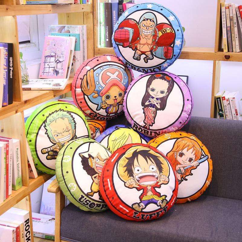 Новая круглая подушка One Piece Аниме Периферия Луффи Чоппер Двусторонняя печать Подушка для сна Подушка Декор для комнаты Дивана Подарок