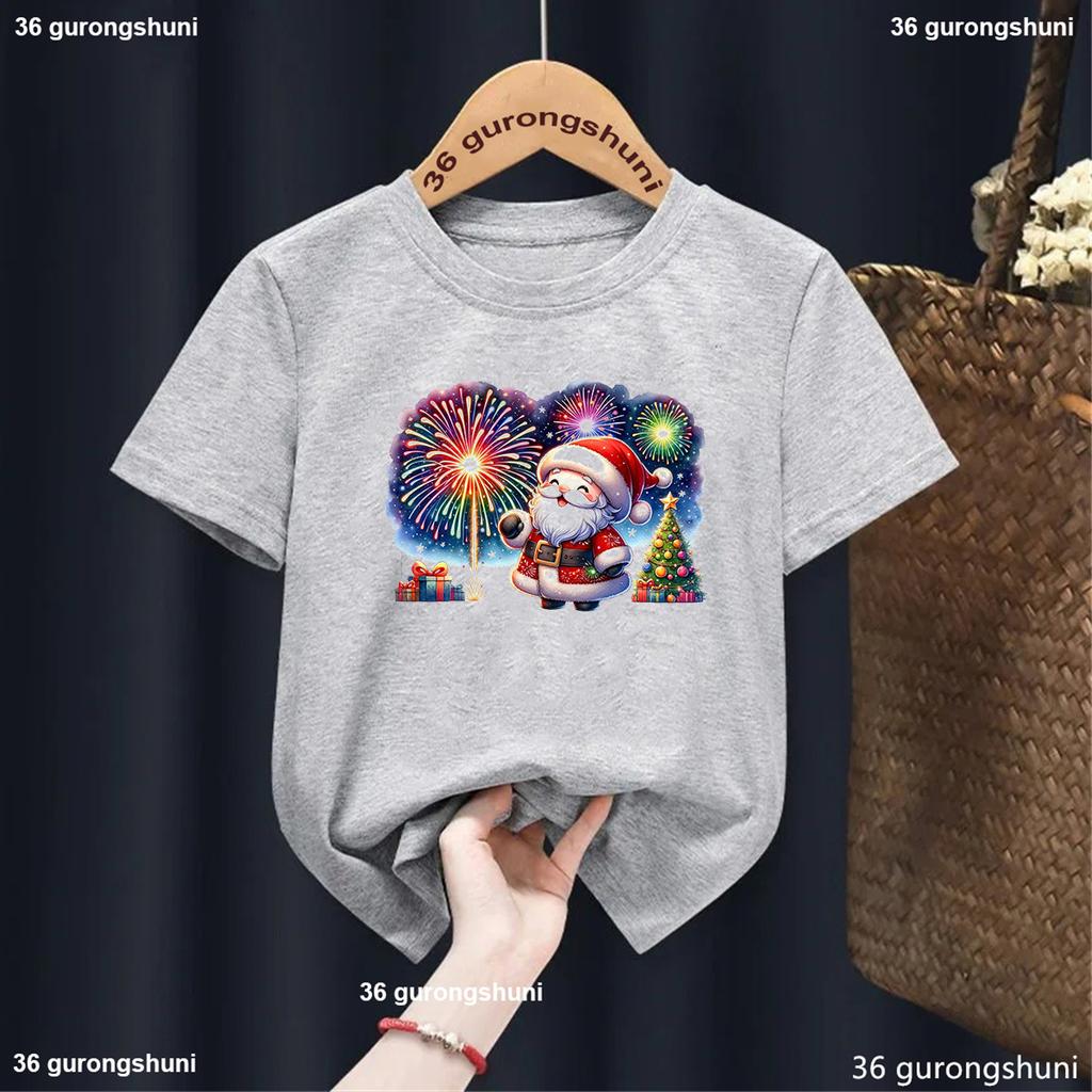 Счастливого Рождества и Нового года! Забавная графическая футболка с Санта-Клаусом для мальчиков, летняя мода, рождественские подарки, детская одежда