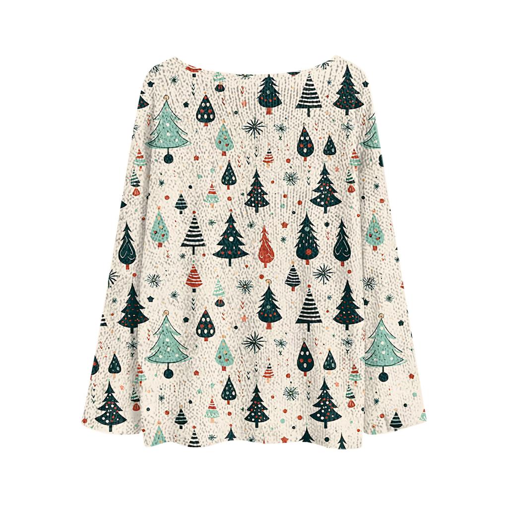 Women's Fashionable Oversized Knitwear Long-Sleeved Christmas Print Top