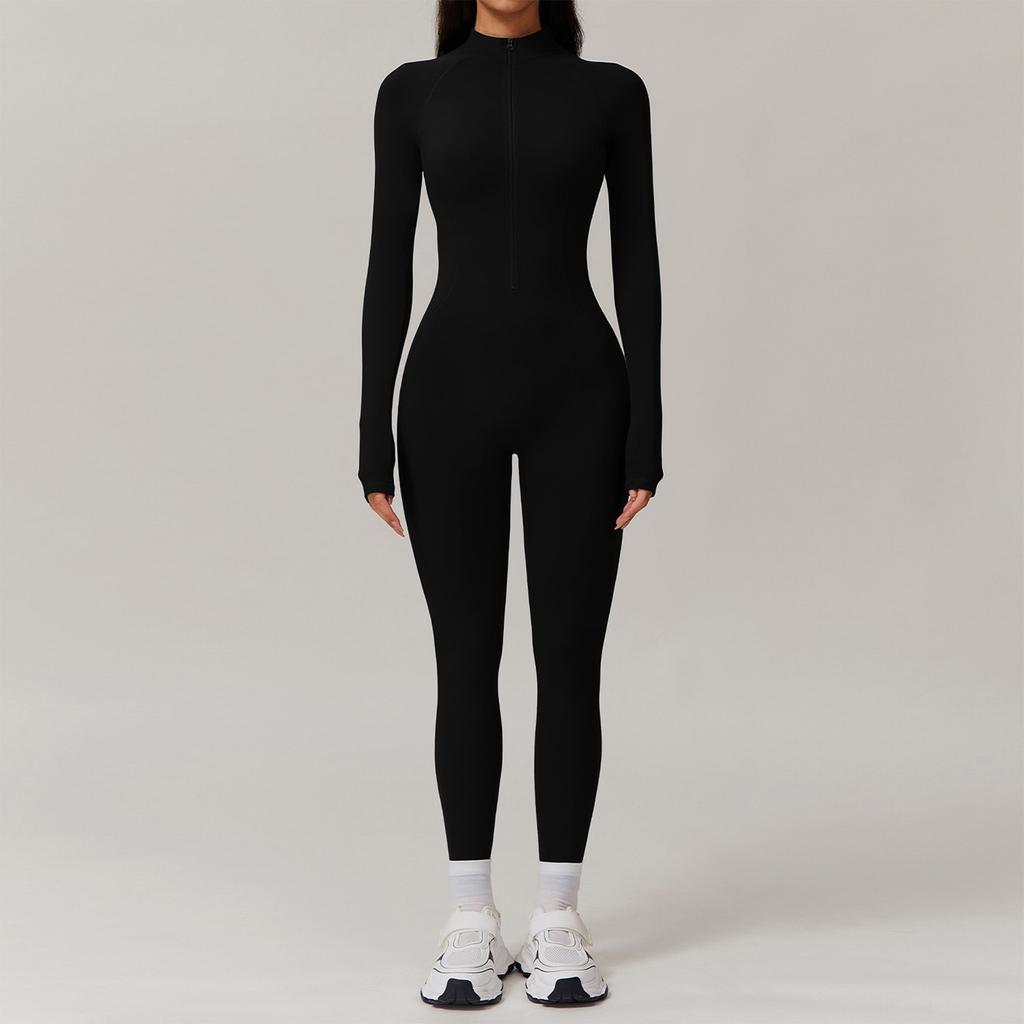 Women's Zipper Long Sleeve Yoga Bodysuit High Intensity Fitness Sports One-piece Leotard