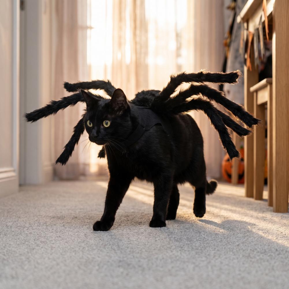 Cute Dress Up Halloween Spider Pet Costume for Small Dogs Cats Adjustable Straps Cat Cosplay Outfit Spooky Holiday Party Dress