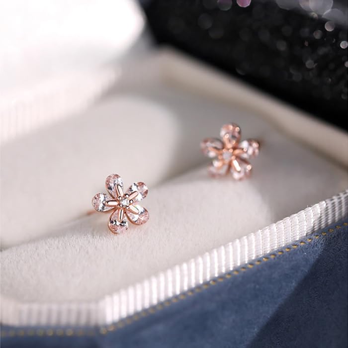 Сакура Металл 925 Розовый Подарок для Нее Ювелирные изделия Серьги, Сакура, Женские, Гипоаллергенные, Серебро, Золото, Цирконий, Женщинам,