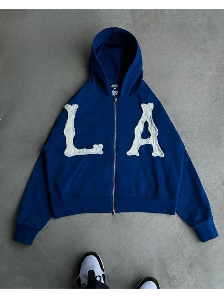 ZYLLO Y2k Harajuku Retro Trendy Brand Letter Embroidery Oversized Swetshirt Women High Street Fashion Loose Zipper Hoodie