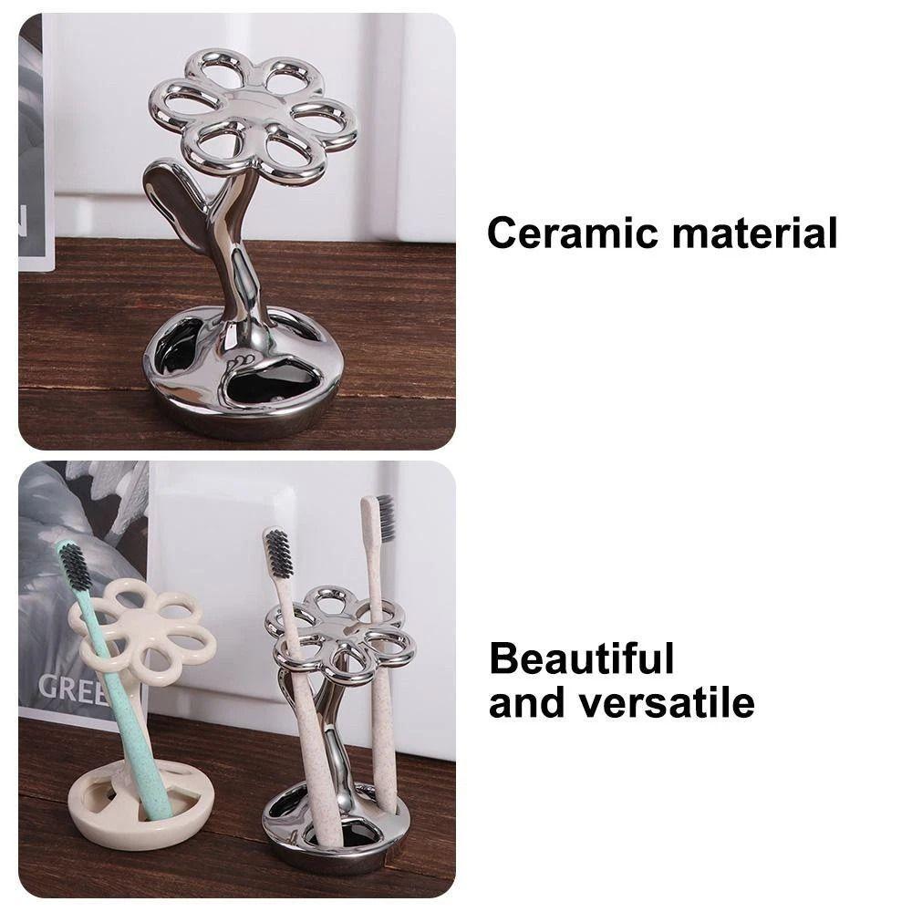 Ceramic Toothbrush Holder 6 Slots Bathroom Storage Holder Toothbrush Rack Bathroom Supplies