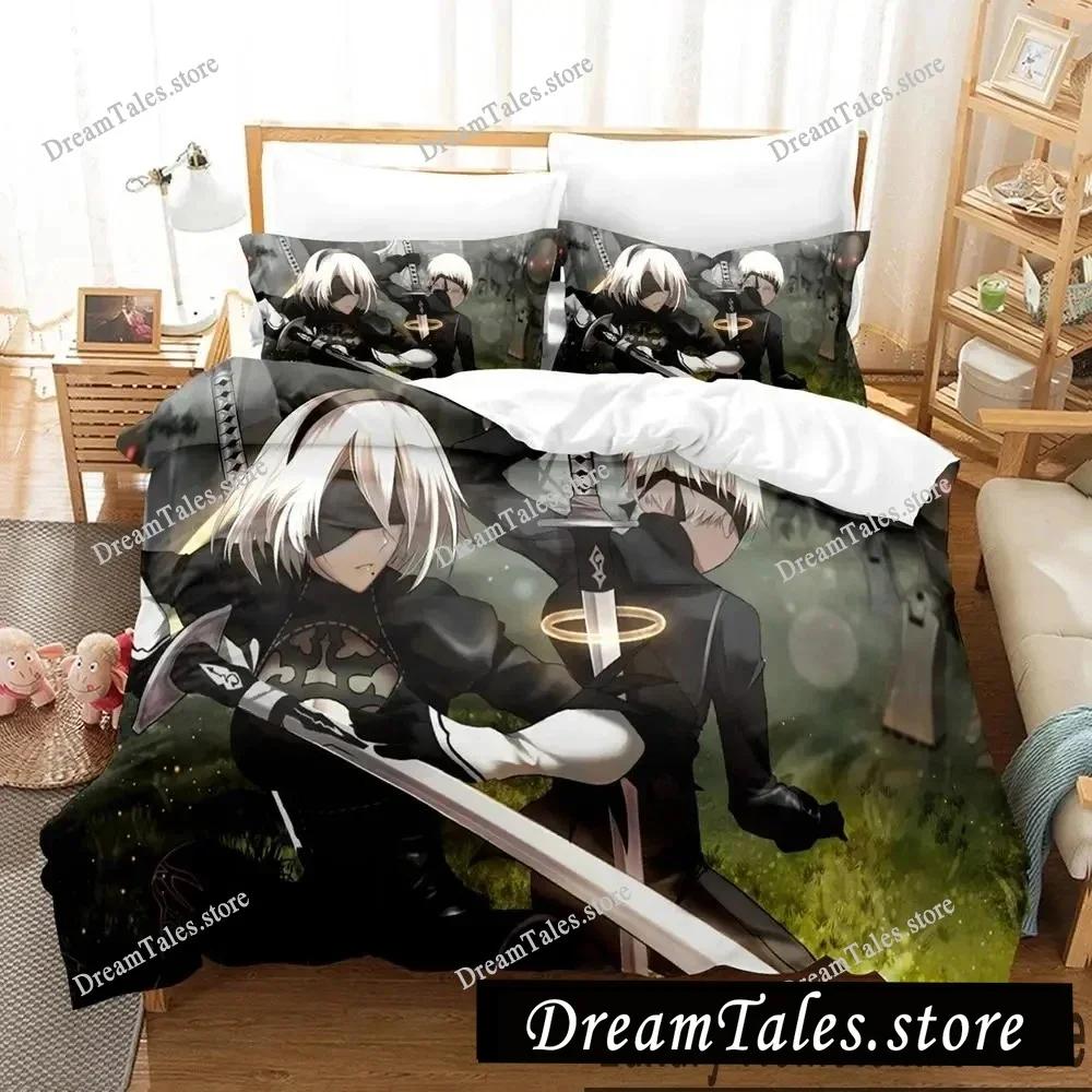 Домашний текстиль Мультфильмы NieR Automata 2B Постельное белье Пододеяльник Наволочка Мальчик Девочка Полиэстер Комплект постельного белья Размер King Queen Twin
