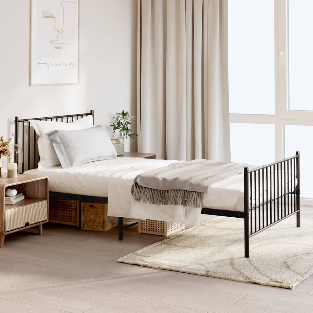 Bed Frame with Headboard and Footboard Metal Black 107 x 203 cm
