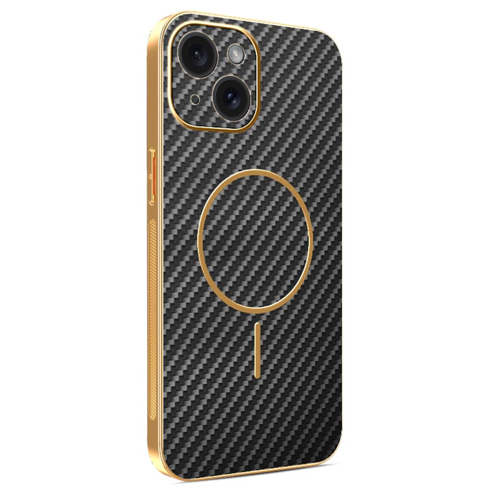For iPhone 15 Phone Case Carbon Fiber Textured Electroplated TPU Back Cover