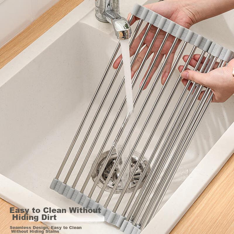 Jekero 304 Stainless Steel Foldable Draining Rack, Kitchen Sink Drainer, Storage Shelf for Sink, 43cm Long, 15cm Wide